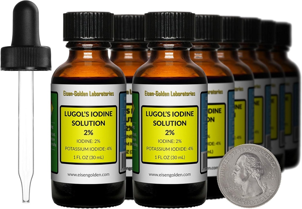 Lugol's Iodine / 2% Lösung / 12 Oz in zwölf Bernsteinglasflaschen/Kostenlose Tropfen/USA