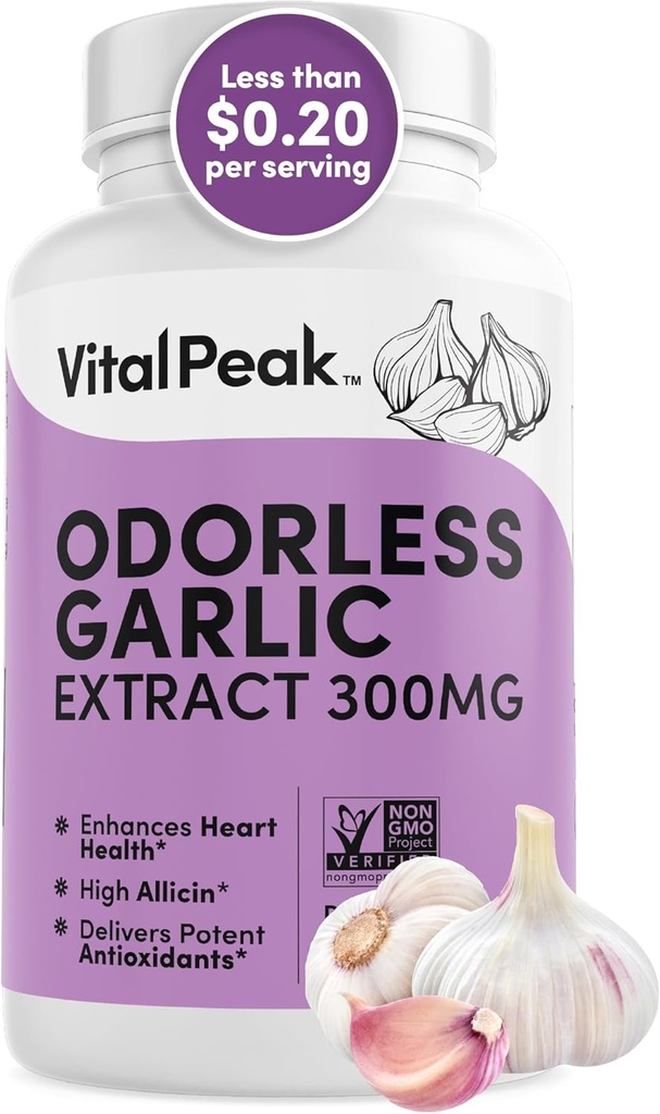 Odorless Knoblauch Extrakt - Allicin-Rich 300 mg Kräuter Knoblauch Ergänzungen für Herz, Leber und Immununterstützung I Non-GMO, Gluten-Free, Vegan - 90 Knoblauch Kapseln