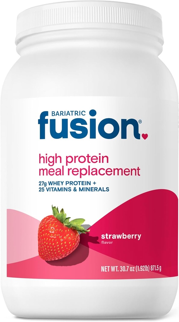 Bariatric Fusion Strawberry Meal Replacement 27g Protein Powder, 21 Serving Tub for Bariatric Surgery Patients Including Gastric Bypass and Sleeve Gastrectomy - No Gluten, Aspartame or Sugar