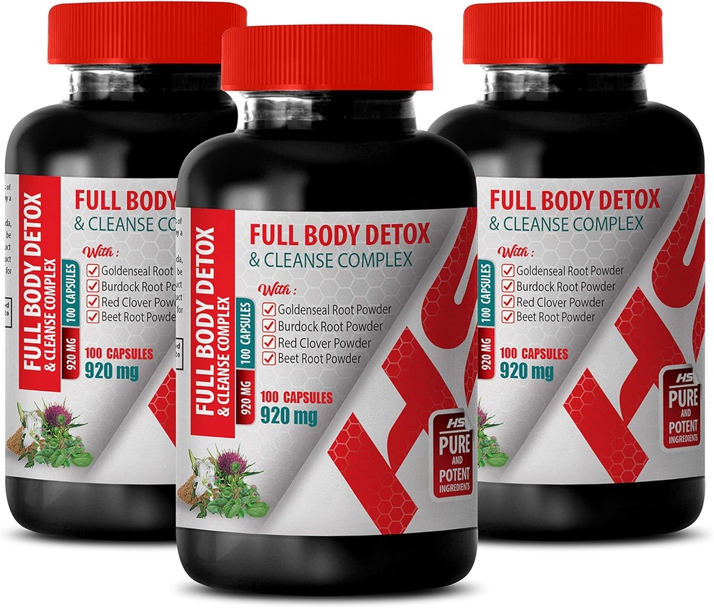 Body Detox Ergänzung - Full Body Detox und Cleanse Complex 920 MG - Rote Klee Formel - 3 Flaschen 300 Kapseln