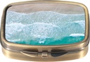 Boîte à pilules Dynippy avec miroir de poche rétro 2 compartiment Médicament organisateur de pilules vitaminiques pour la chasse à la poche et les voyages (A-Sandy Beach)