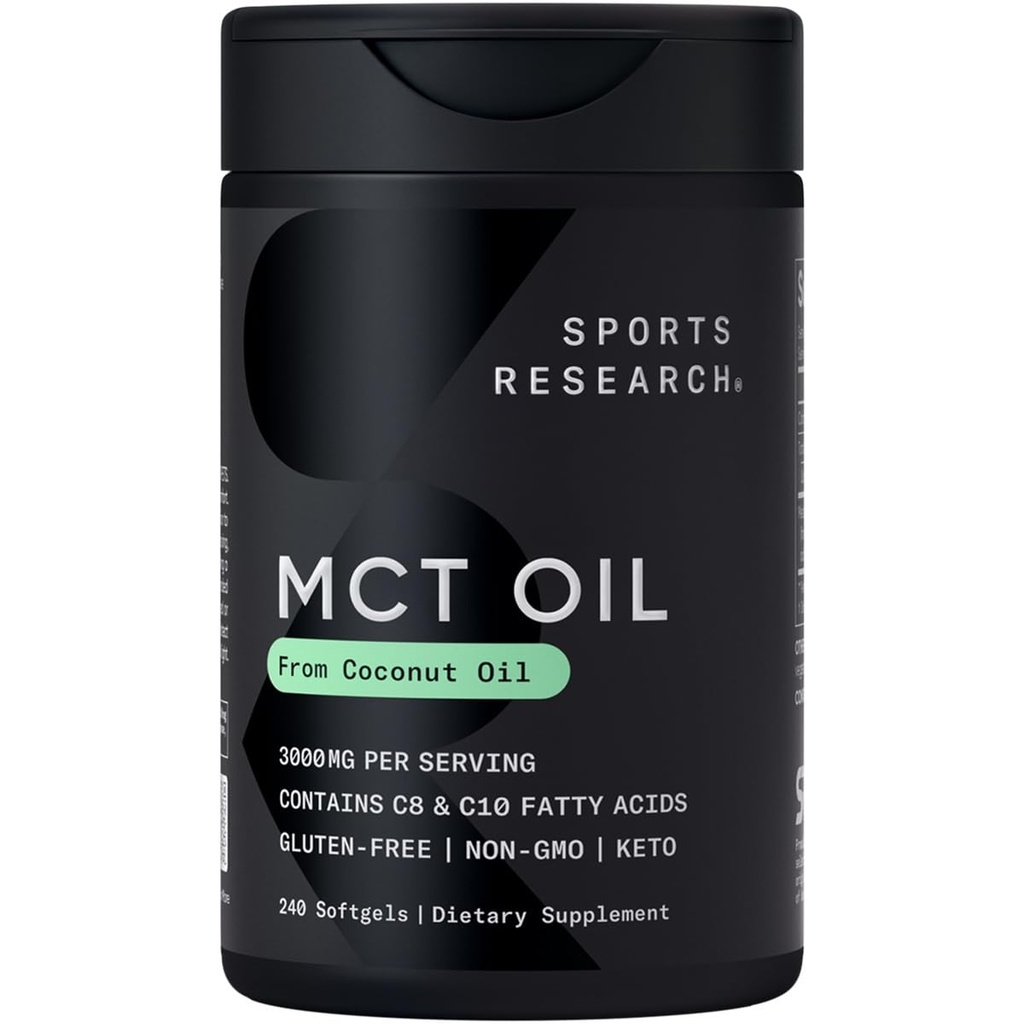 Sportforschung Keto MCT Öl Pillen aus Kokosöl | Keto Brennstoff für den Gehirn & Körper - Non-GMO Verified, Soy & Gluten Free Liquid Softgels (240 Zähler)