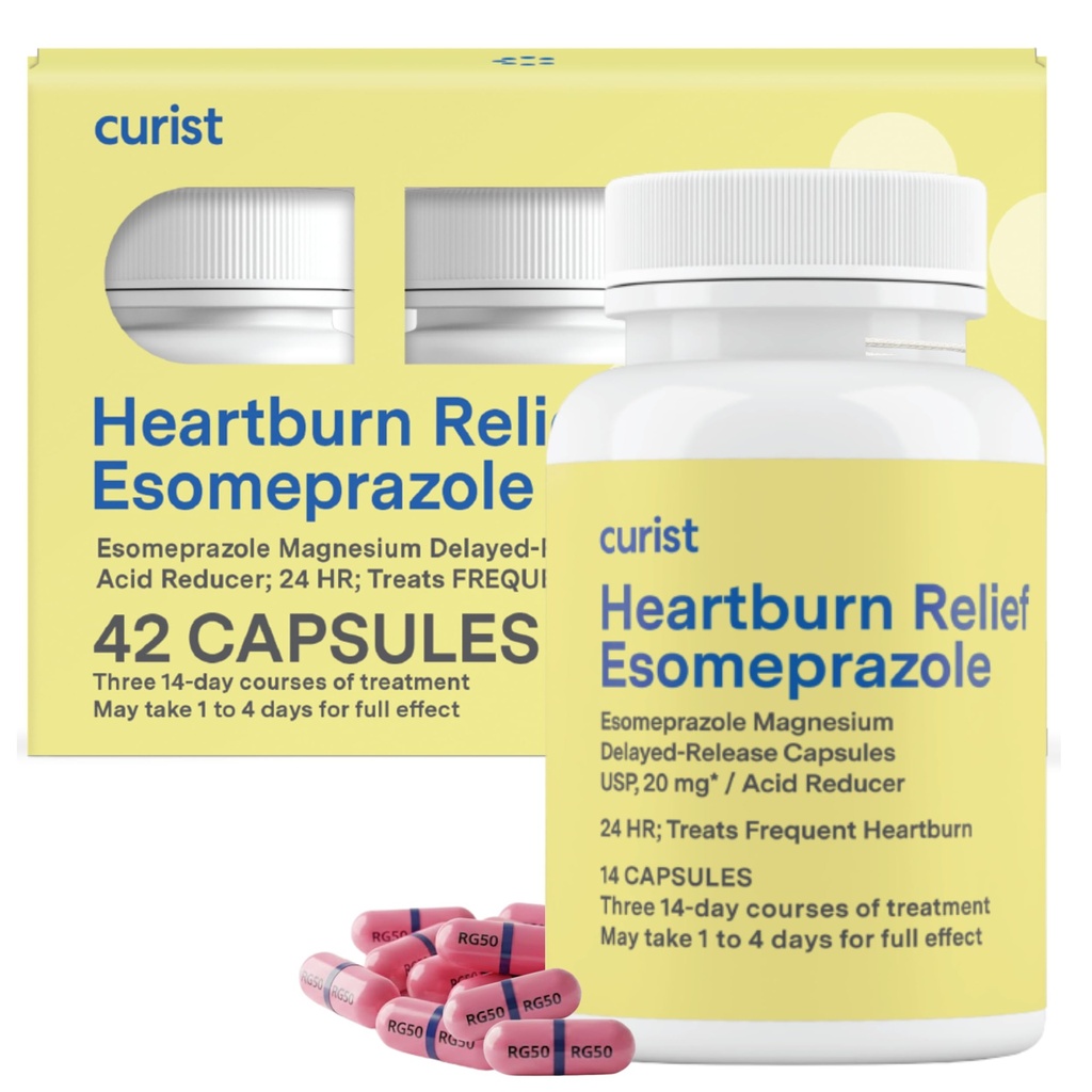 Kurist Esomeprazol 20mg Kapseln Verzögerung - Säure Reflux Medizin für Sodbrennen Relief - 42 Zähler Kapseln - Säure Reflux Relief