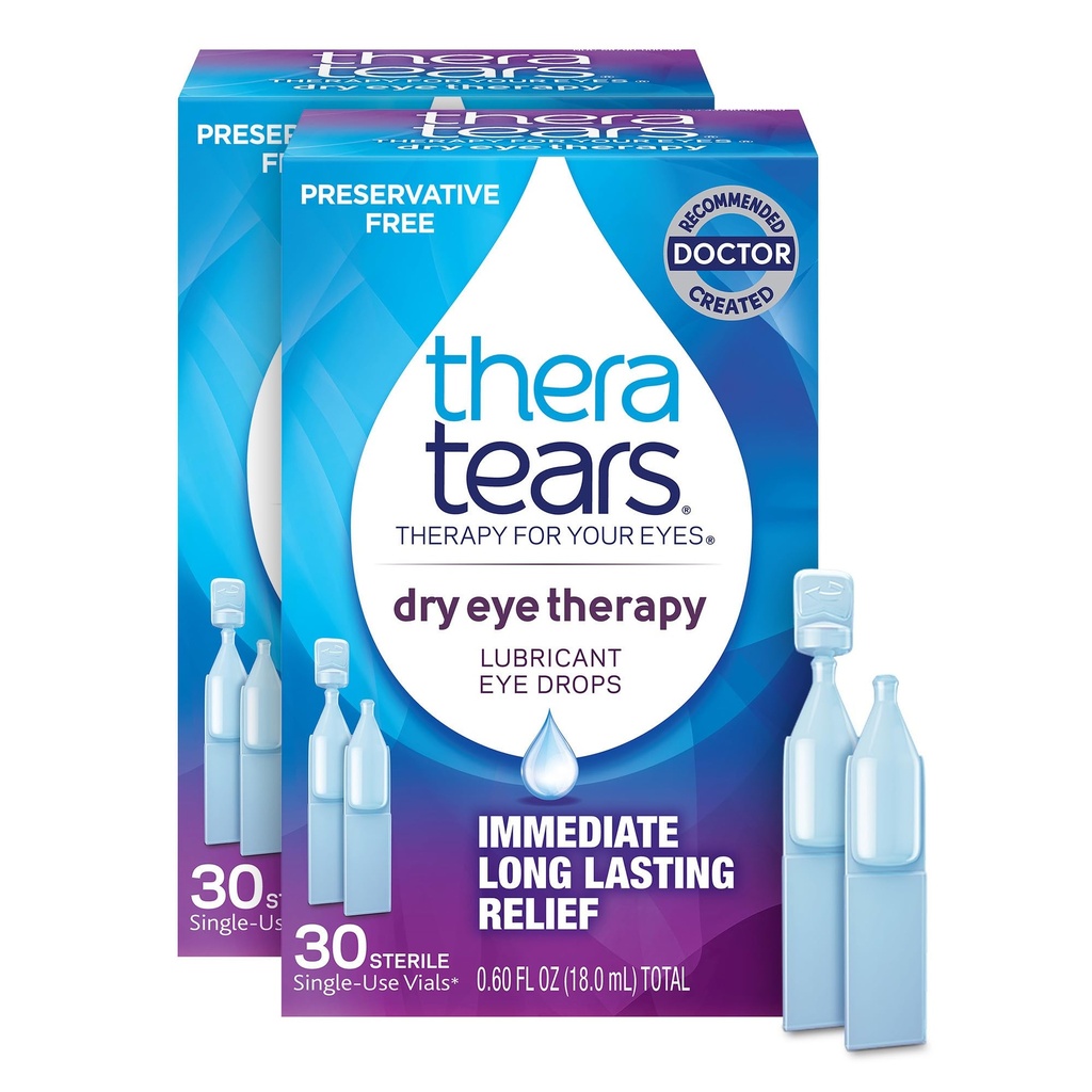 TheraTears Dry Eye Therapy Augentropfen für trockene Augen, Konservierungsfrei, 30 Vials, 2 Pack
