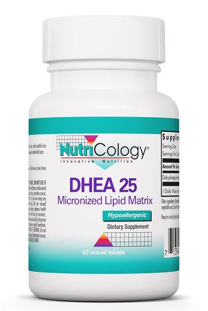 Nutricology DHEA 25mg Supplement - Micronized Lipid Matrix, Hormonunterstützung, Unterstützung für Frauen und Männer, Allergiker, Soja-Free, Scored Tablets - 60 Count