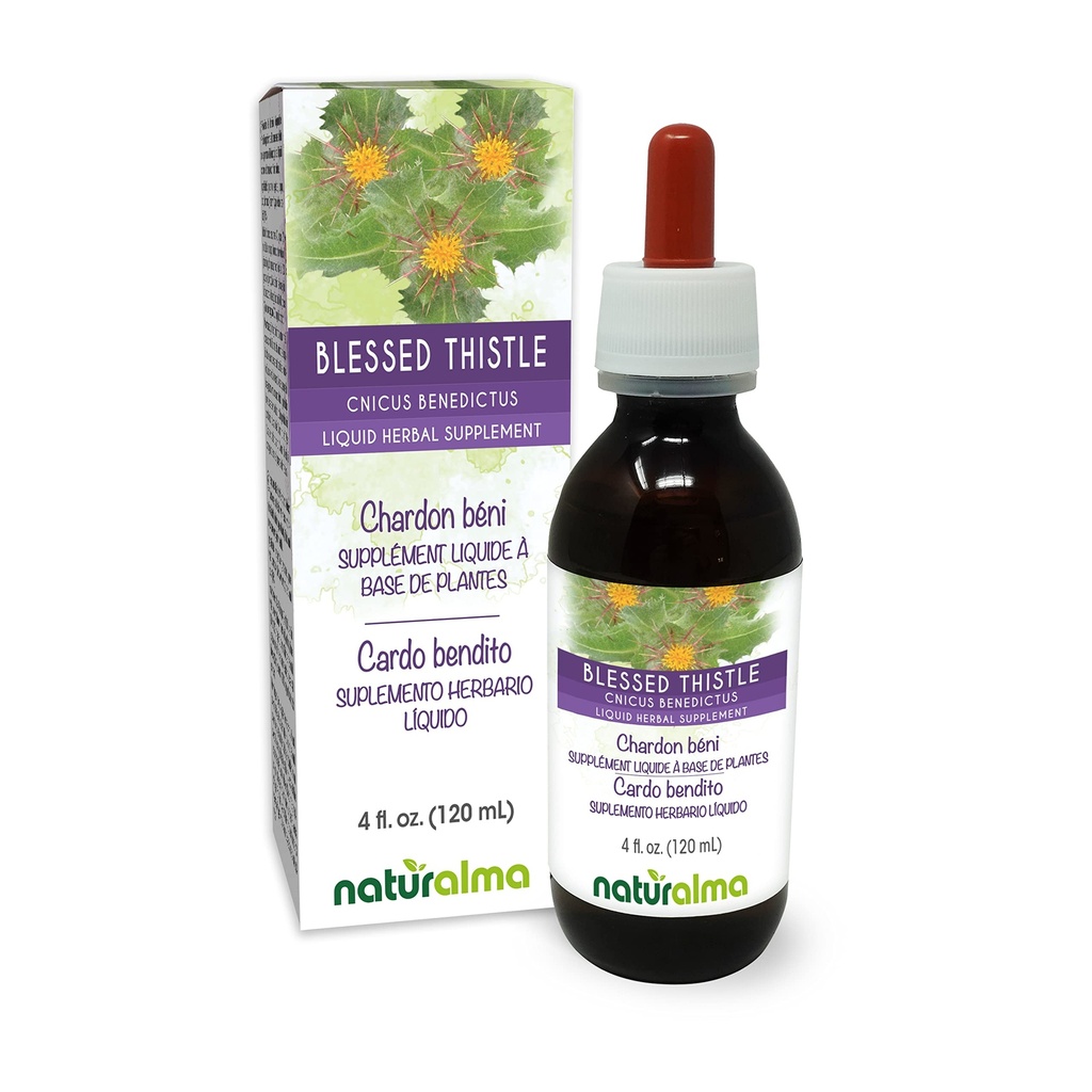 Naturalma Chardon béni ou Chardon Saint (Cnicus benedictus) herbe avec fleurs Teinture sans alcool - 4 fl oz extrait liquide dans les gouttes - supplément à base de plantes - végétalien