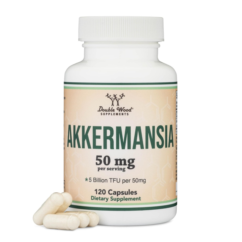 Akkermansia Probiotic und Postbiotic (Erhöhung GLP-1 Produktion) 120 Kapseln, 50mg pro Servierung (Dritte Partei Getestet auf 5 Billion TFU pro Servierung, 50 Billion CFU pro Gramm) von Double Wood