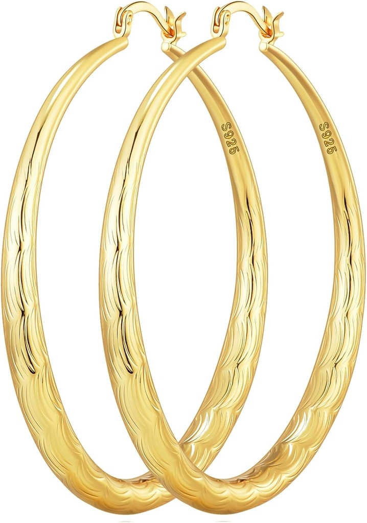 OOOPEL 925 Boucles d'oreilles en Argent Sterling pour femmes Boucles d'oreilles en Boucles d'oreilles en Boucles d'oreilles en Boucles d'oreilles en Boucles Hypoallergéniques Diamant-Cut Conçues - Boucles d'oreilles en Boucles d'oreilles en Grande Boucles d'oreilles Non Tarnish(30/40/50/60/70mm)