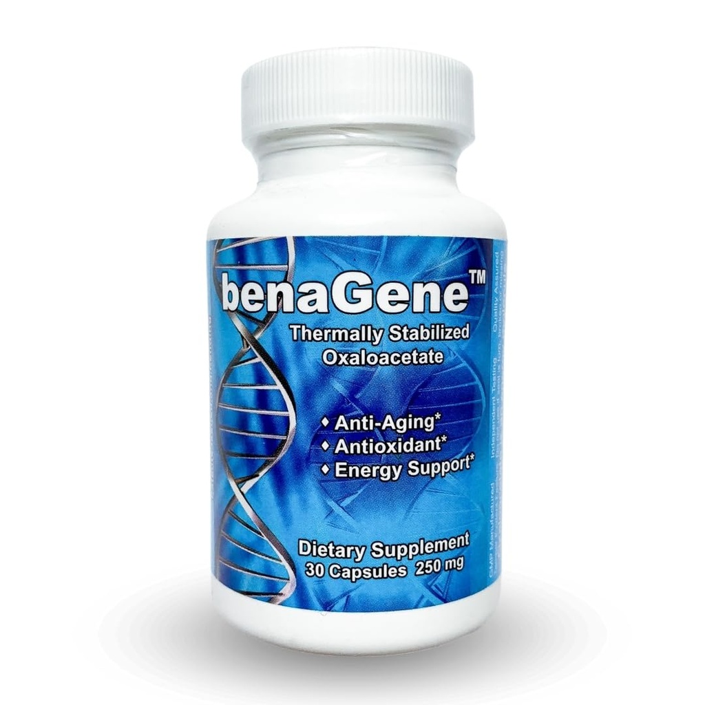 Benagene Oxaloacétate Supplément - Supporte l'énergie cellulaire - Stabilisé thermiquement avec la vitamine C - Non-OGM et végétalien - 30 portions, une fois par jour