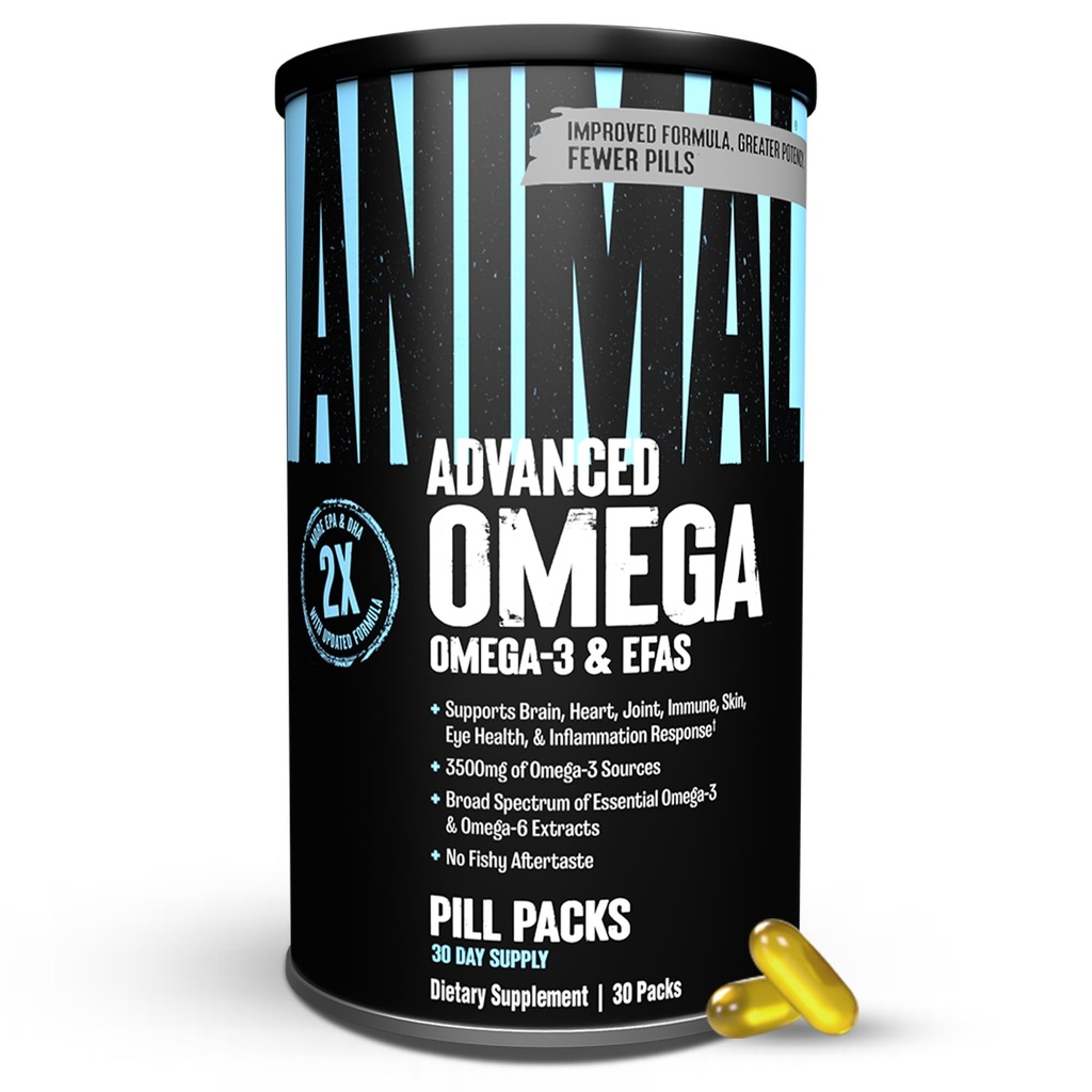 Acide gras Omega 3 avancé animal - 3500mg EPA DHA Huile de poisson Omega 3 supplément pour les femmes et les hommes mélange de haute puissance avec CLA GLA ALA pour cerveau peau yeux immunitaire santé articulaire 30 Pill Packs