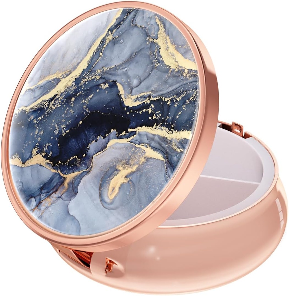 Rouidr Pille Box, 3 Compartment Medicine Pill Case, Small Metal Travel Medicine Box für Geldbörse & Tasche, Rose Gold, Dark Grey Marmor