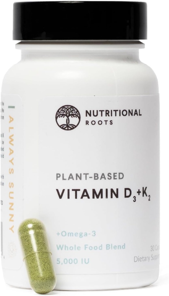 Ernährungswurzeln - Vitamin D3 & K2-5.000 iu - 1 Billion CFU Probiotics - Algal Omega 3 DHA - Immununterstützung - Nahrungsergänzungsmittel - Vegan Formel - 1 Monat Versorgung - 30 Kapseln