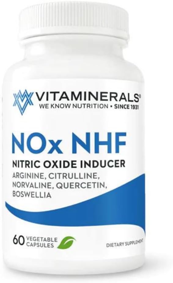 Vitaminerals 122 NOx NHF L-Arginin, L-Citrullin, L Norvaline Plus B6, Quercetin, White Willow, Boswellia & Enzymes | 60 Veggie Kappen | 30 Servierungen