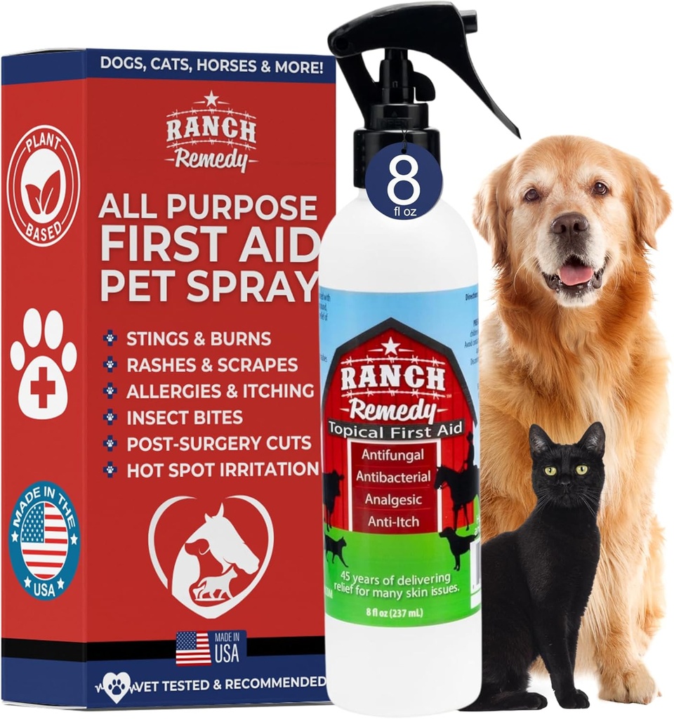 Wound Healing Aid & Itch Relief Spray für Hunde, Katzen, Pferde, Safe für alle Tiere - Alle natürlichen - Rashes, Biss, Burns & Hot Spot Behandlung - Haut Irritation & Allergies Lösung (8oz)