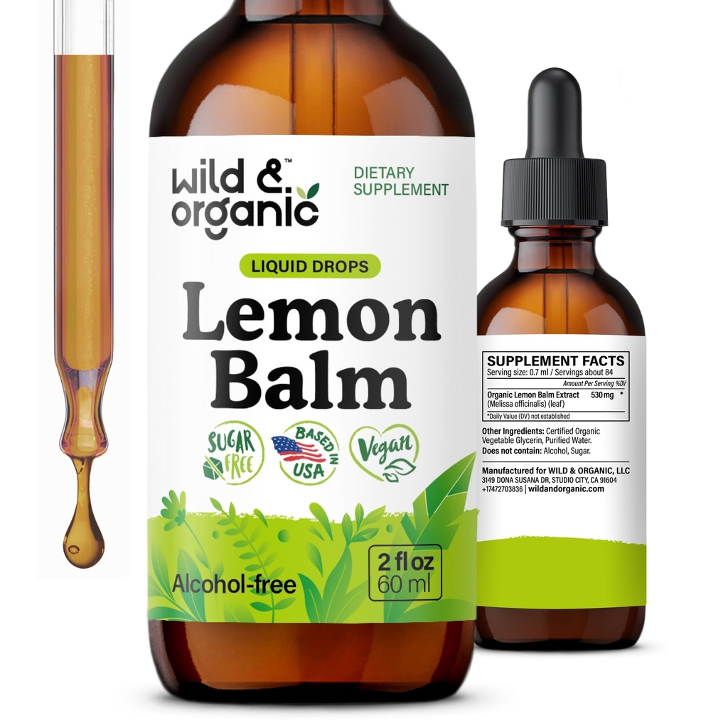 Wild & Organische Zitronenmelisse - Relaxing Zitronenschale Blatt Extrakt Ergänzung - Beruhigende Melissa Officinalis Tinktur - Vegan, Zucker & Alkoholfrei - 2 fl oz