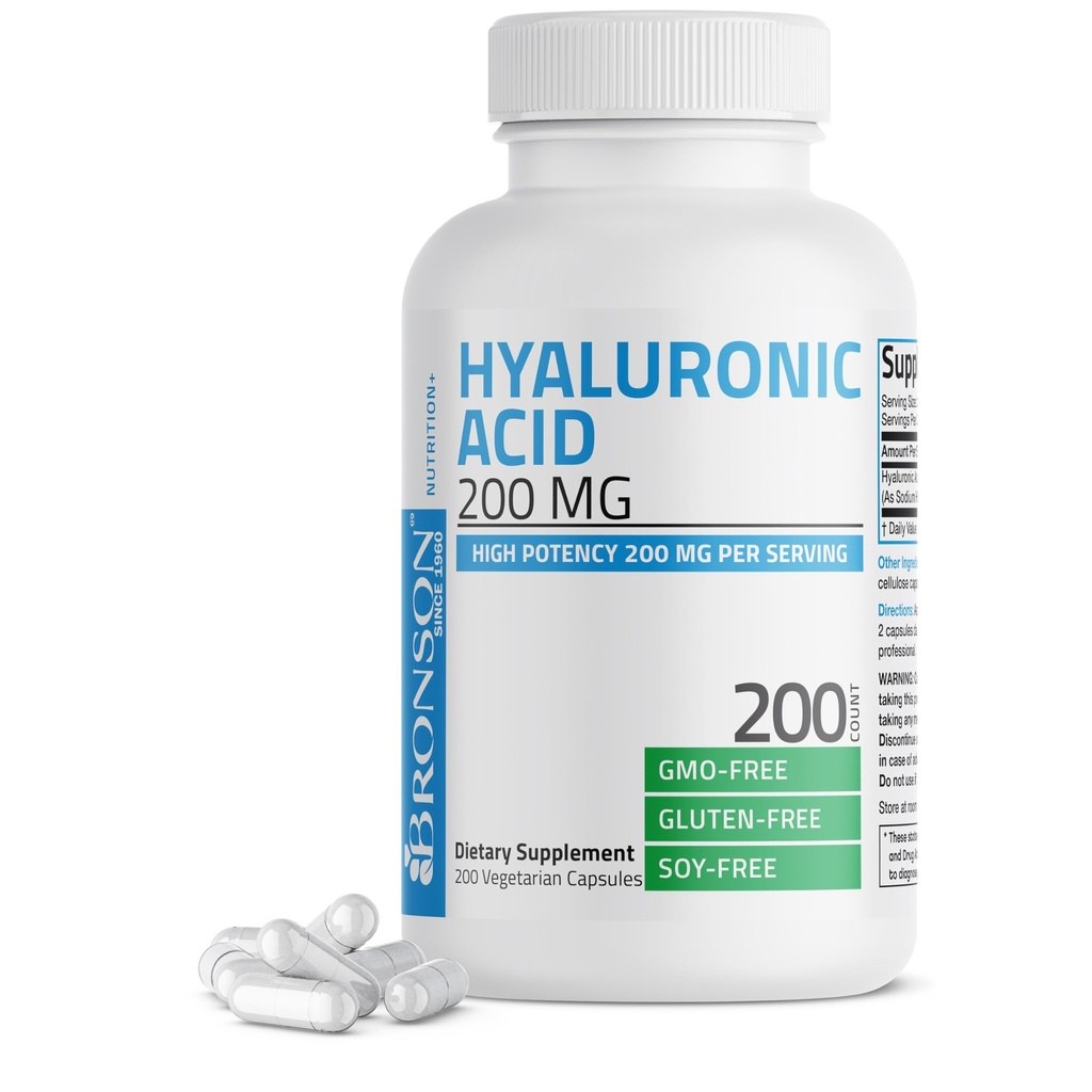 Bronson acide hyaluronique 200 MG haute puissance articulaire santé et santé de la peau, non-OGM, 200 capsules végétariennes