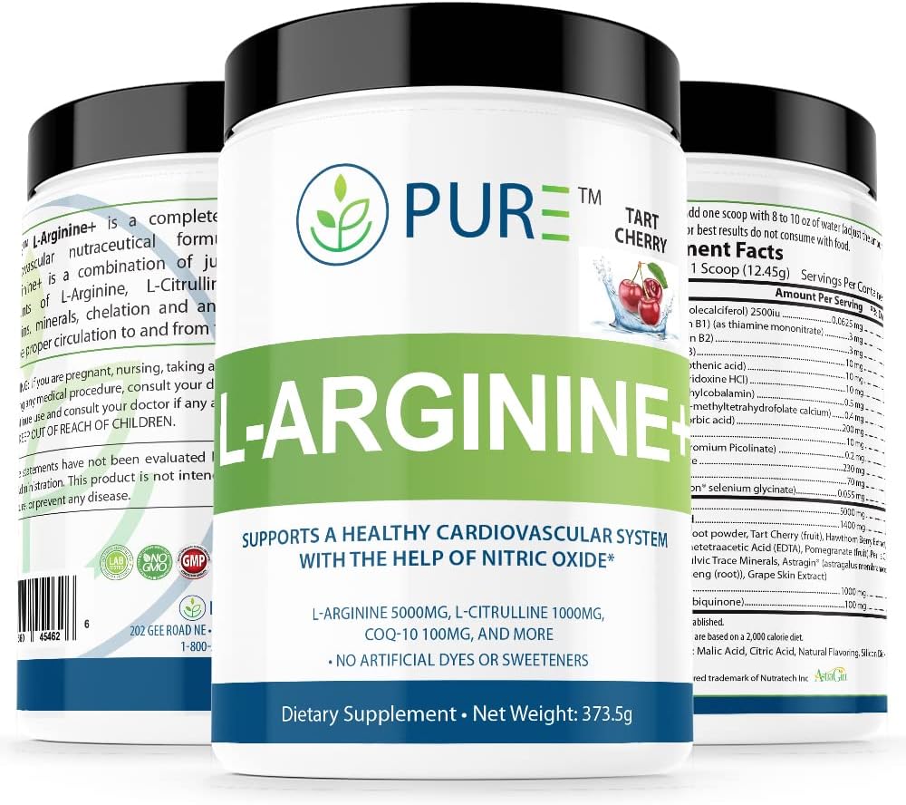 PURE L-Arginine+ L-Argentin+, L-Argentin L Citrulline CoQ10 und mehr! Unterstützung für Blutdruck, Cholesterin, Energie, Blutfluss, Muskelentwicklung und mehr (Tropical Mango)