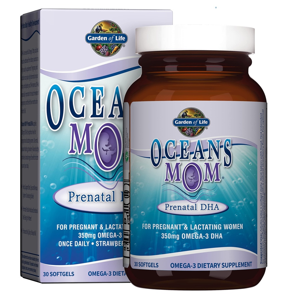 Garten des Lebens Ozeane Mom Prenatal Fischöl DHA, Omega 3 Supplement - Erdbeere, 350mg Prenatal DHA Schwangerschaft Fischöl Unterstützung für Mamas, Babys Gehirn & Augen Entwicklung, 30 Small Softgels