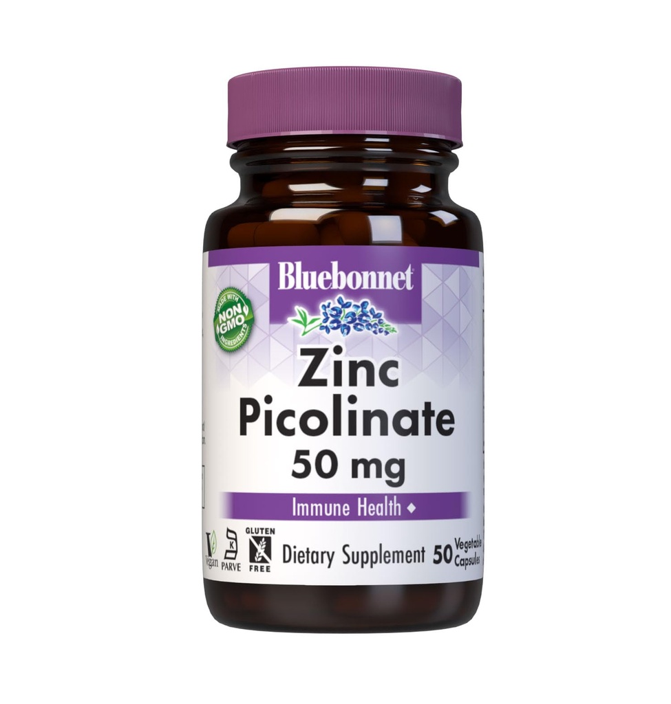 Bluebonnet Nutrition Zinc Picolinate, Hormonal & Immune, Prostate Health, Peau, Vegan, Non OGM, Gluten, Soy & Lait, Casher, Blanc, 50 Comte