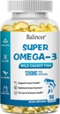 Omega 3 Fish Oil Supplements, 1280 mg Omega-3 Fettsäuren einschließlich EPA und DHA, Wild-Caught Burpless Fish Oil Supplements unterstützt Herz, Gehirn und Augengesundheit, 90 Softgels