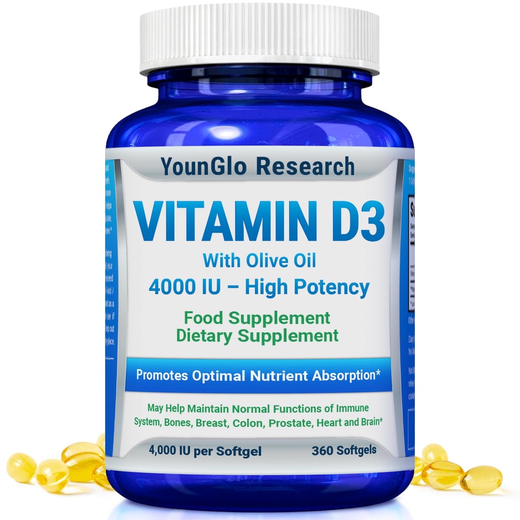 Vitamin D3 4000 IU Nahrungsergänzungsmittel zur Förderung gesunder Knochen- und Immunfunktion, Easy-to-Swallow 360 Softgels