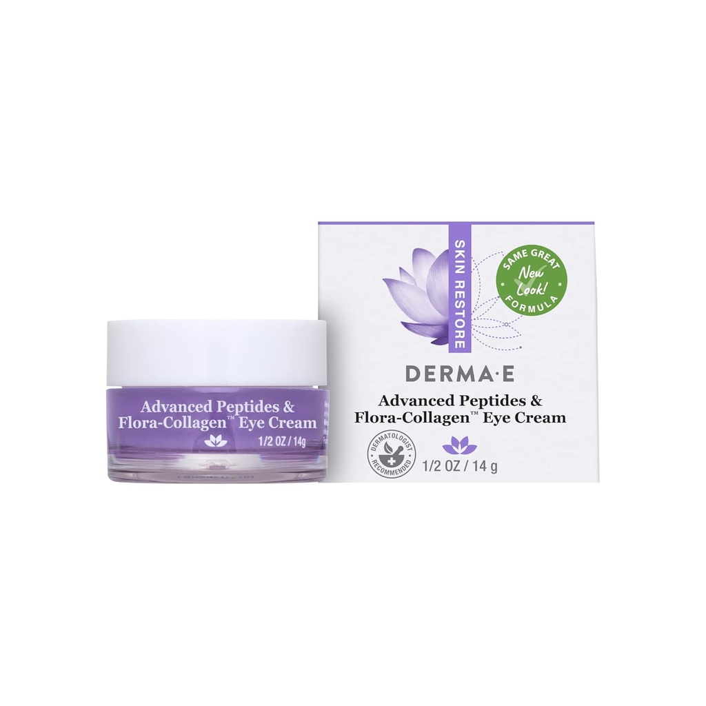 Derma E Advanced Peptids und Vegan Flora-Collagen Eye Cream – Double Action Collagen Eye Cream mit Peptide Complex – Firming & Hydrating Under Eye Treatment – All Natural Moisturizer Cream, 0.5oz
