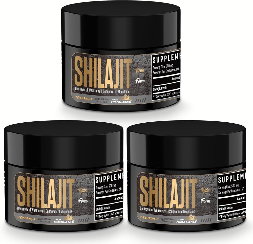 Shilajit Resin - Organic Shilajit Resin Third Party Tested Rich in 85+ Trace Minerals, Gold Grade Himalayan Pure Shiljait für Energie (1 Fl Oz (Pack von 3))