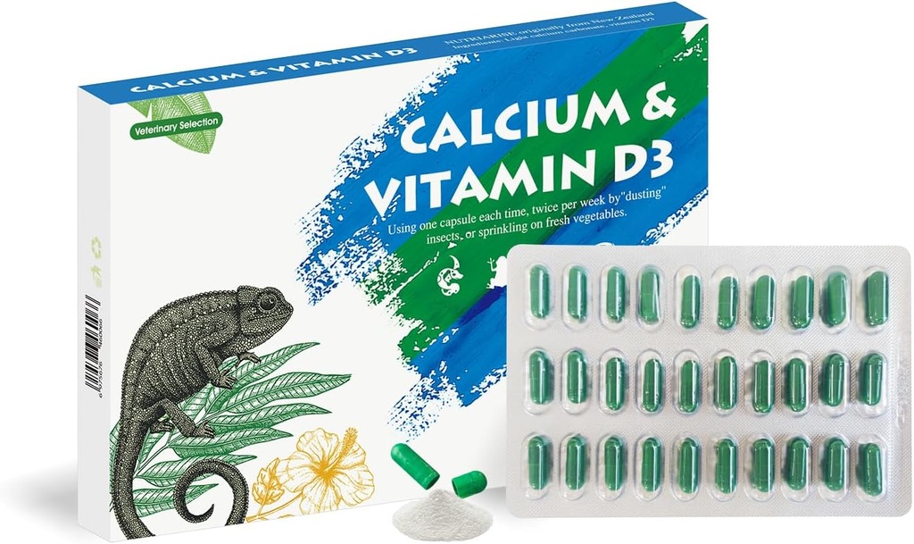 Kalzium Reptilien-Ergänzung mit Vitamin D3,Ideal für Bearded Dragons, Schildkröten &amp; Mehr