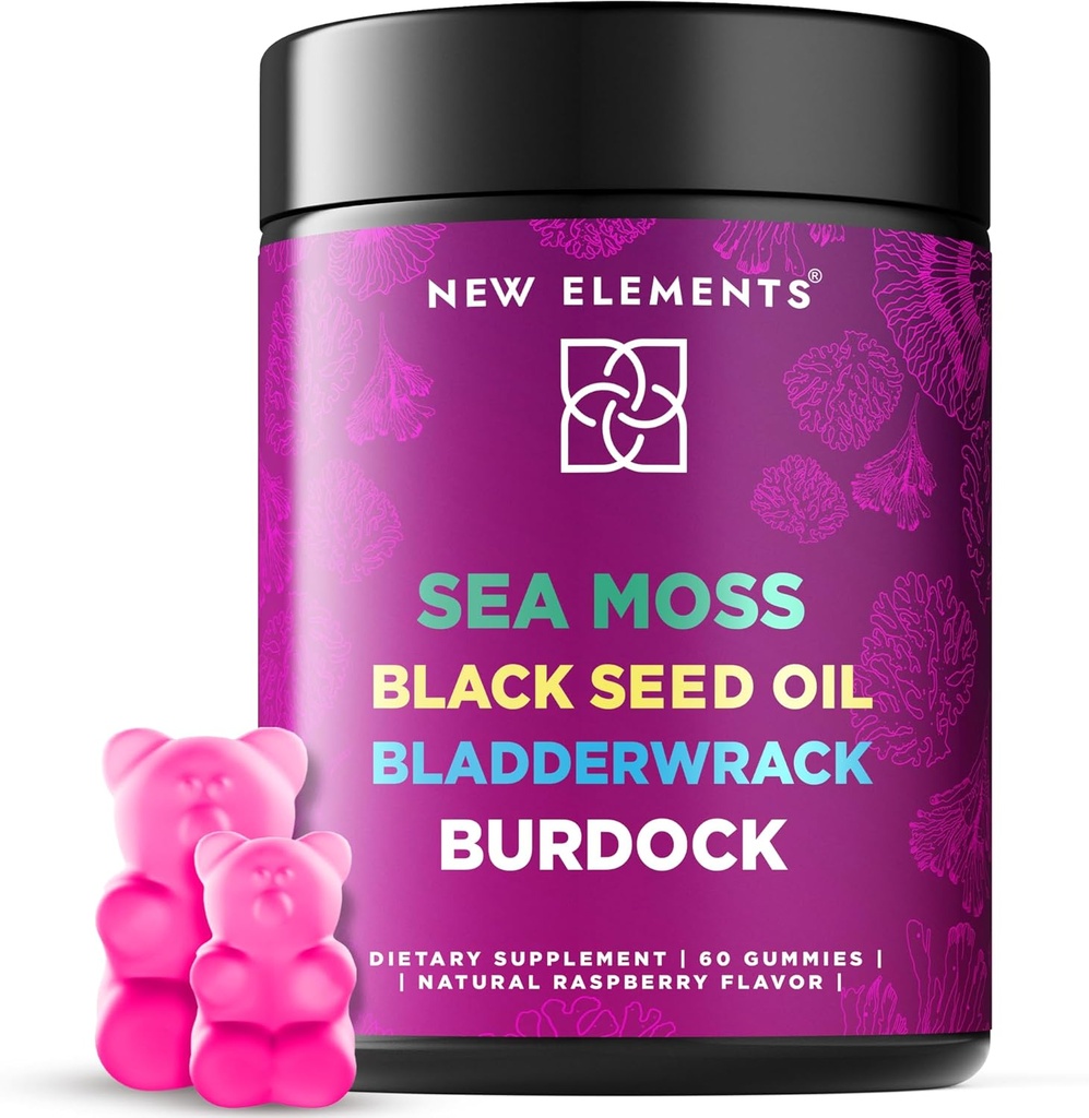Gummées de mousse de mer biologique avec huile de graines noires, bladderwrack et racine d'ardoise