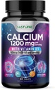 Calcium 1200mg mit Vitamin D3 für beste Absorption - Fortgeschrittene Knochenunterstützungsergänzung, 1200 mg Calciumcarbonat & 1600 IU Vitamin D3, langsame Freisetzung für Immununterstützung, leicht zu schlucken, 60 Tabletten