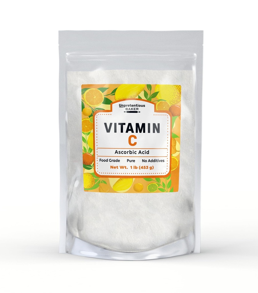 Poudre de vitamine C sans prétention Baker (1 lb) Acide ascorbique, sac refermable