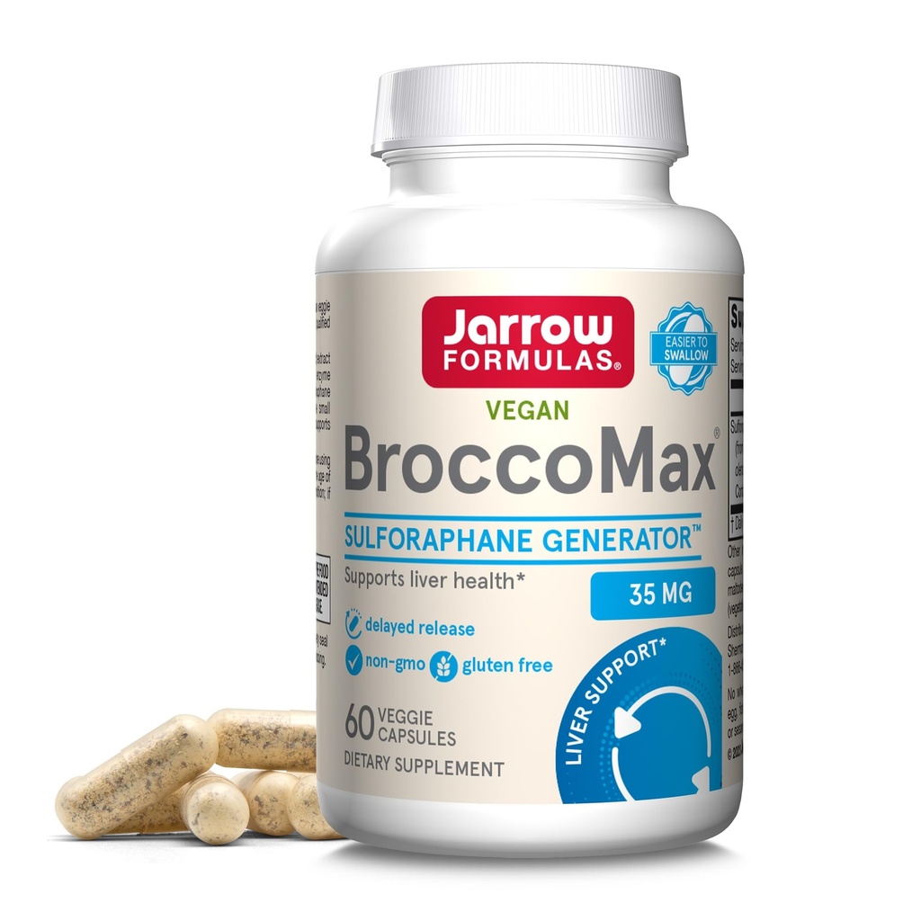 Jarrow Formulas BroccoMax Sulforaphane Generator 35 mg, Sulforaphane Glucosinolate & Myrosinase, Broccoli Seed Supplement for Liver Health Support, 60 Delayed Release Veggie Capsules, 30 Day Supply
