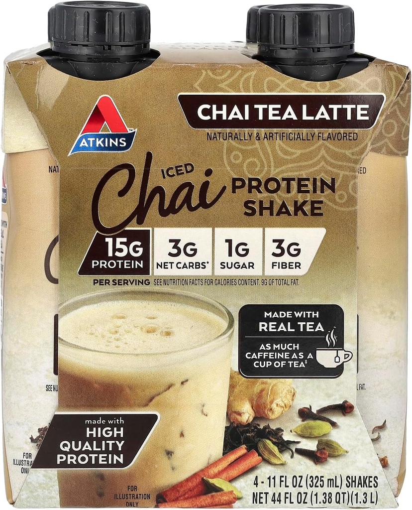 Atkins Iced Chai Tea Latte Protein-Rich Shake, Keto Friendly und Gluten kostenlos. (4 Shakes)