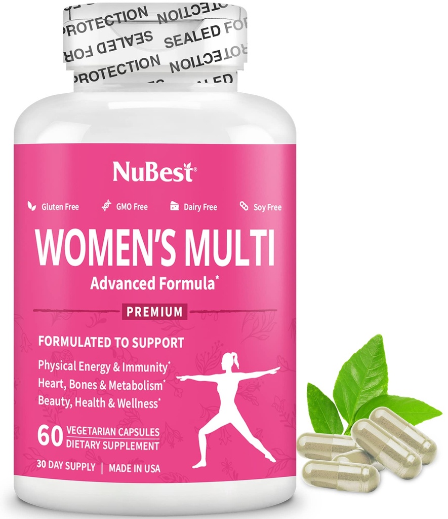 Multivitamin für Frauen mit 39 Schlüsselnährstoffen, essentielle Vitamine, Mineralstoffe, Horny Ziegenkraut, Maca, Wild Yam, Roter Klee, Cranberry, Arginin, Kräuterergänzung | 60 Vegan Kapseln | 1 Monat Versorgung