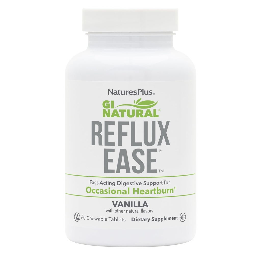 Natures Plus GI Natural Reflux Ease, Vanille - 60 Chewable Tablets - Fast-Acting Digestive Unterstützung - Vegetarisch, Glutenfrei - 60 Servierungen