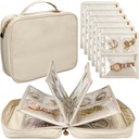 Reise Schmuck Organizer Case,Schmucktaschen Schmuck Aufbewahrungsbuch Binder mit klaren Reißverschluss Velvet Tasche für Reisen, Ohrringe, Ringe, Halskette, Armband (Weiß)