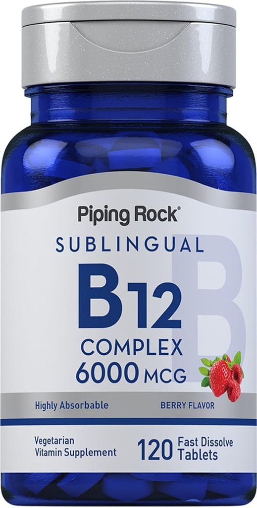 Piping Rock Sublingual B12 Complex 6000 mcg | 120 Fast Dissolve Tablets | Berry Flavor | Vegetarisch, Non-GMO & Gluten Kostenlos