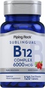 Piping Rock Sublingual B12 Complex 6000 mcg | 120 Fast Dissolve Tablets | Berry Flavor | Vegetarisch, Non-GMO & Gluten Kostenlos