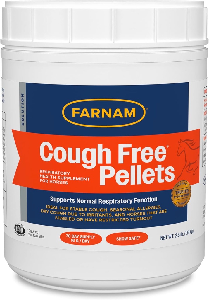 Farnam Cough Free Pellets Supplément santé respiratoire pour chevaux, fournit un soutien respiratoire pour chevaux avec allergies saisonnières ou Toux stable, 2,5 lb, 70 jours d'approvisionnement