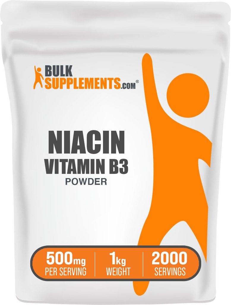 BulkSupplements.com Niacin Pulver - Vitamin B3 Beilage, Niacin 500mg - Niacin Flush, Niacin mit Flushing - Glutenfrei, 500mg Niacin pro Servierung, 5kg (11 lbs) (Pack mit 5)