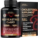 Red Yeast Rice 1200 mg mit CoQ10 100 mg - mit Magnesium | Niacin | Vitamin E & D3 - Herzgesundheitsunterstützung, Energie & Stoffwechsel - Effektiv, spülfrei & Labor getestet - Made in USA, 120 Kapseln