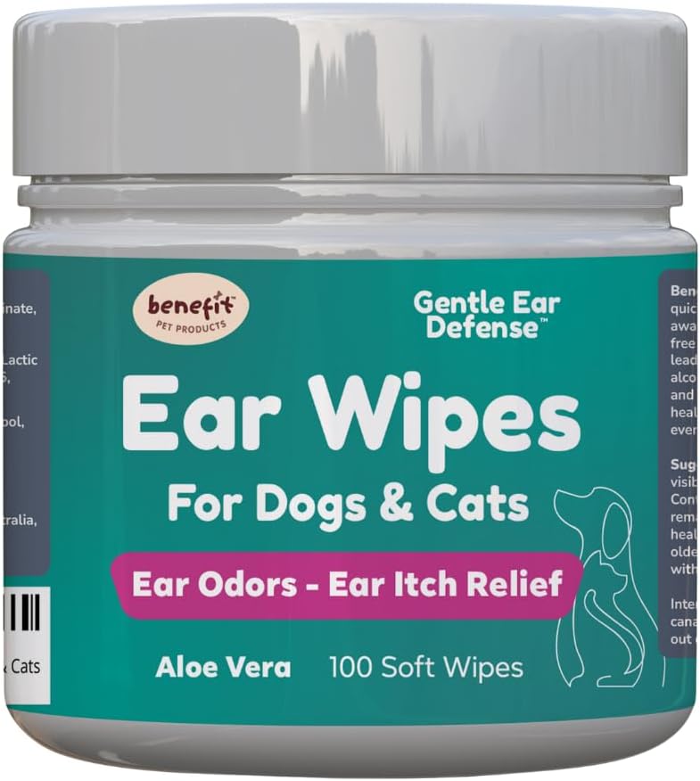 Nutztier Produkte Hundeohr-Weibchen - Ohrreiniger für Hunde zu verhindern Infektionen, Juckreiz & Odor - Aloe & Eucalyptus, Grooming Wipes - 100 Count