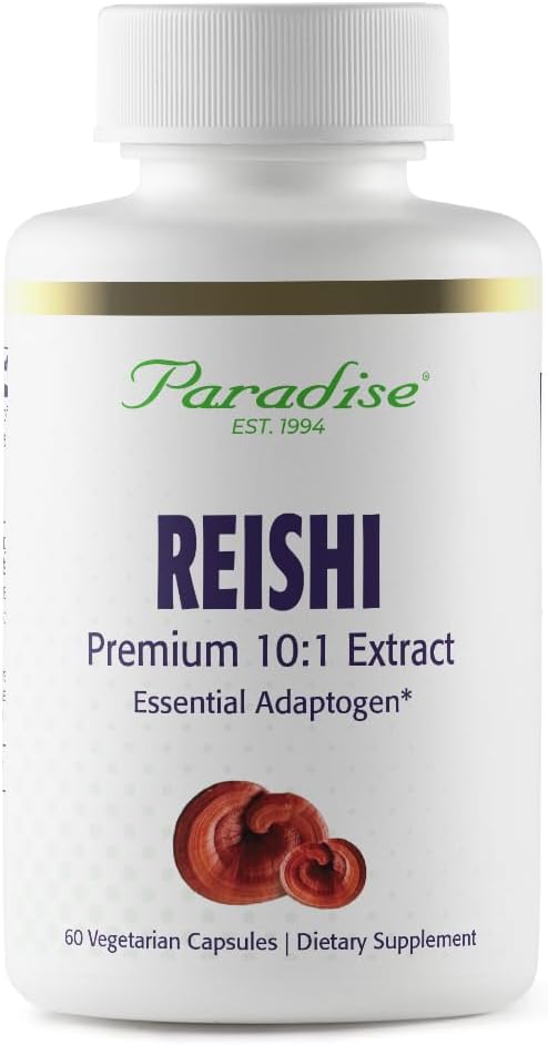 Paradise Herbs Reishi, Essential Adaptogen, Super Potent, Ultra Pure, Non-GMO, Vegan, Glutenfrei, 60 vegetarische Kapseln