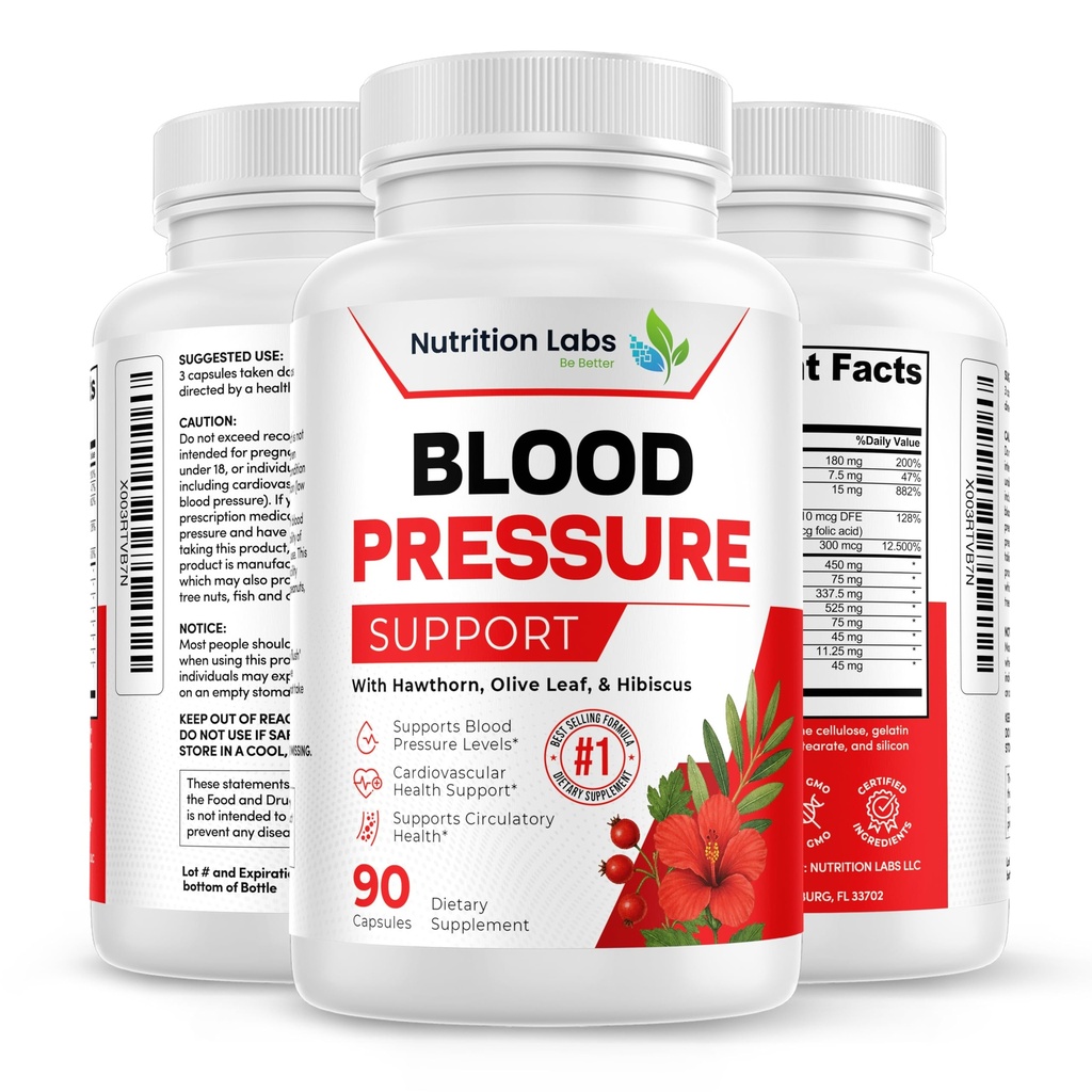 Blutdruck-Unterstützung & Herzgesundheit Herz-Kreislauf-Ergänzung W/Hawthorn, Hibiscus. Stickstoffoxid-Unterstützung für normale Blutdruckunterstützung W/Vitamin B12 & Folsäure. Knoblauch-Ergänzungen. 90 CT