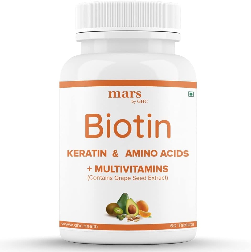 Bart Biotin, fördert stärkeres und dünnes Bartwachstum, mit Vitamin A, Vitamin E, Vitamin B7, Keratin & Aminosäuren | 100% Vegan (60 Tabletten - Packung von 1)
