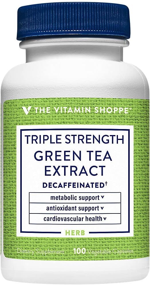 Der Vitamin Shoppe Triple Stärke Grüner Tee Extrakt 750mg Kapseln mit EGCG – Ein natürliches Antioxidans zur Unterstützung des Fettstoffwechsels – kämpft gegen freie Radikale – entkoffeiniert (100 vegetarische Kapseln)