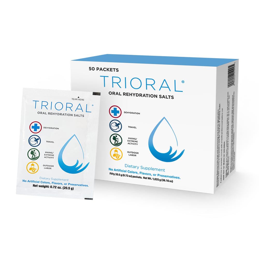 Réhydratation TRIORALE Poudre d'électrolyte - Sels de réhydratation orale - Soutient la déshydratation des séances d'entraînement, la perte de liquide et l'hydratation générale - 50 paquets de mélange de boisson