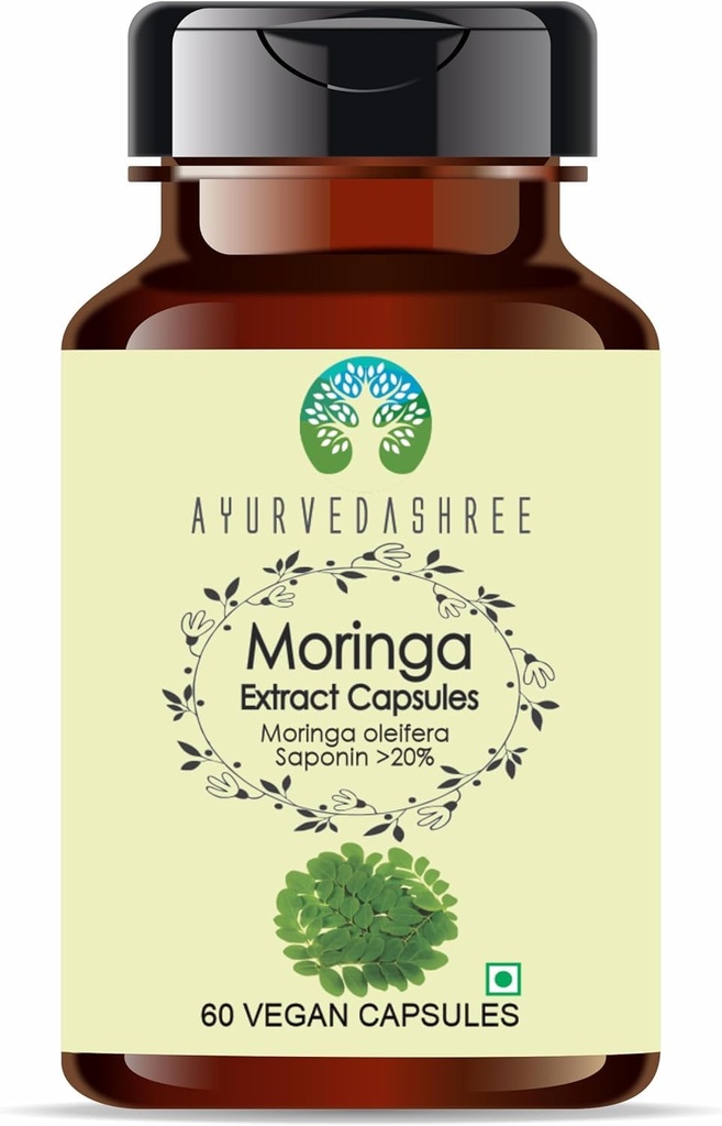 AYURVEDASHREE Moringa Extract 500mg - 60 Vegetarian Capsules | Moringa Oleifera | All Natural | 100% Vegan | Gluten-Free.