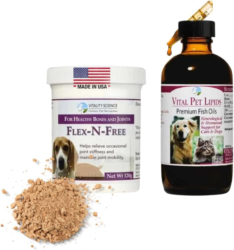 Vitality Science Flex N Free + Vital Pet Lipids for Dogs | 2 Part Program | Promotes Bone Development & Joint Health | Relieves Stiffness | Neurological & Hormonal Support | 100% Safe (Small)