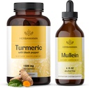 HERBAMAMA Turmeric and Mullein Leaf Kit - Bundle von 1500 mg Turmeric Curcumin Capsules & Mullein Leaf Extract Tincture - Vegan, Non GMO, Sugar & Alcohol-Free - 2 Pack